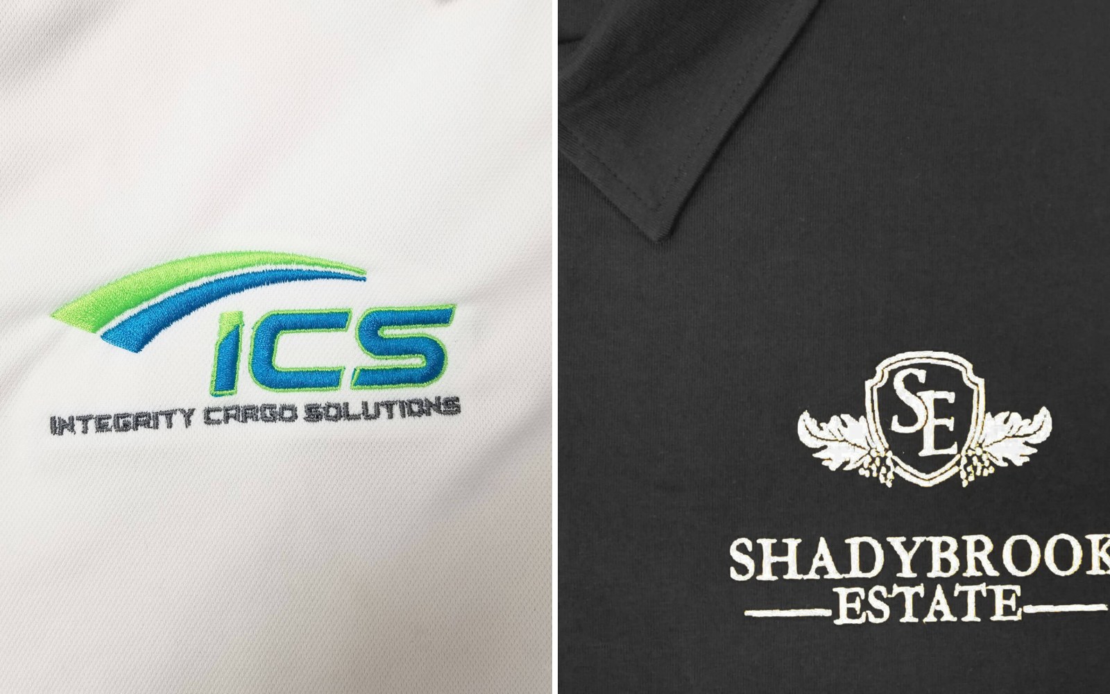Embroidered company logos on uniform polos examples from Ninja Stitch