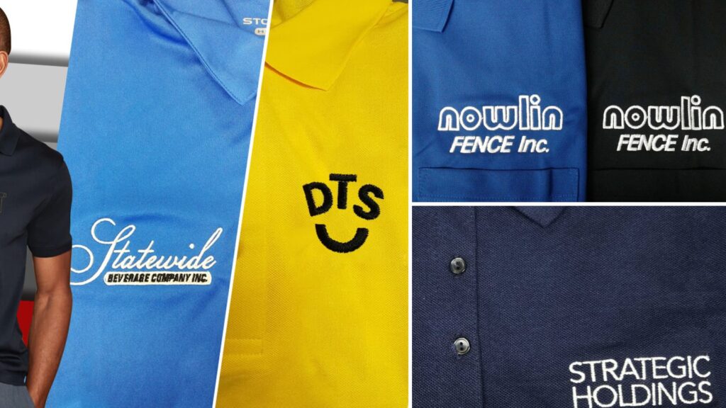 Embroidered company logos on uniform polos by Ninja Stitch in Los Angeles