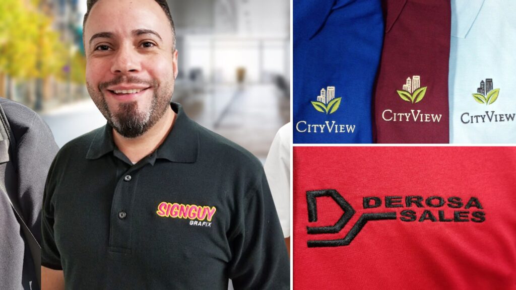 Embroidered work uniform polos by Ninja Stitch in Los Angeles