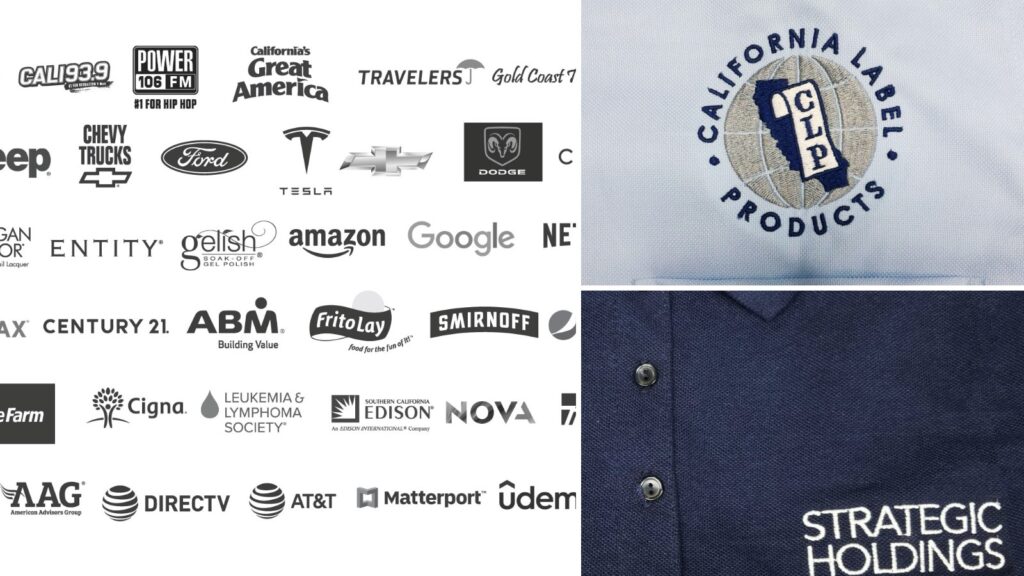Company logos printed and embroidered by Ninja Stitch in Los Angeles