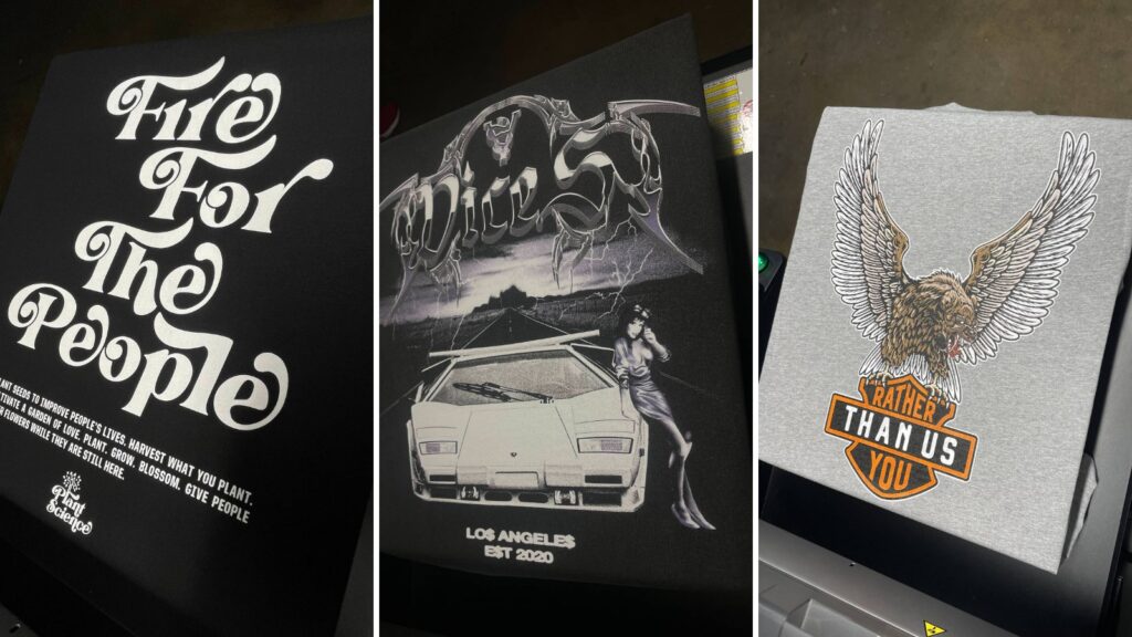 DTG printed box tees by Ninja Stitch in Los Angeles