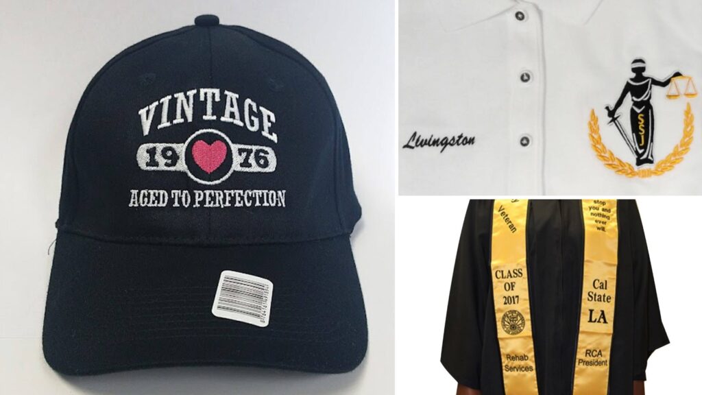 Custom embroidered hats, polos and sashes by Ninja Stitch in Los Angeles